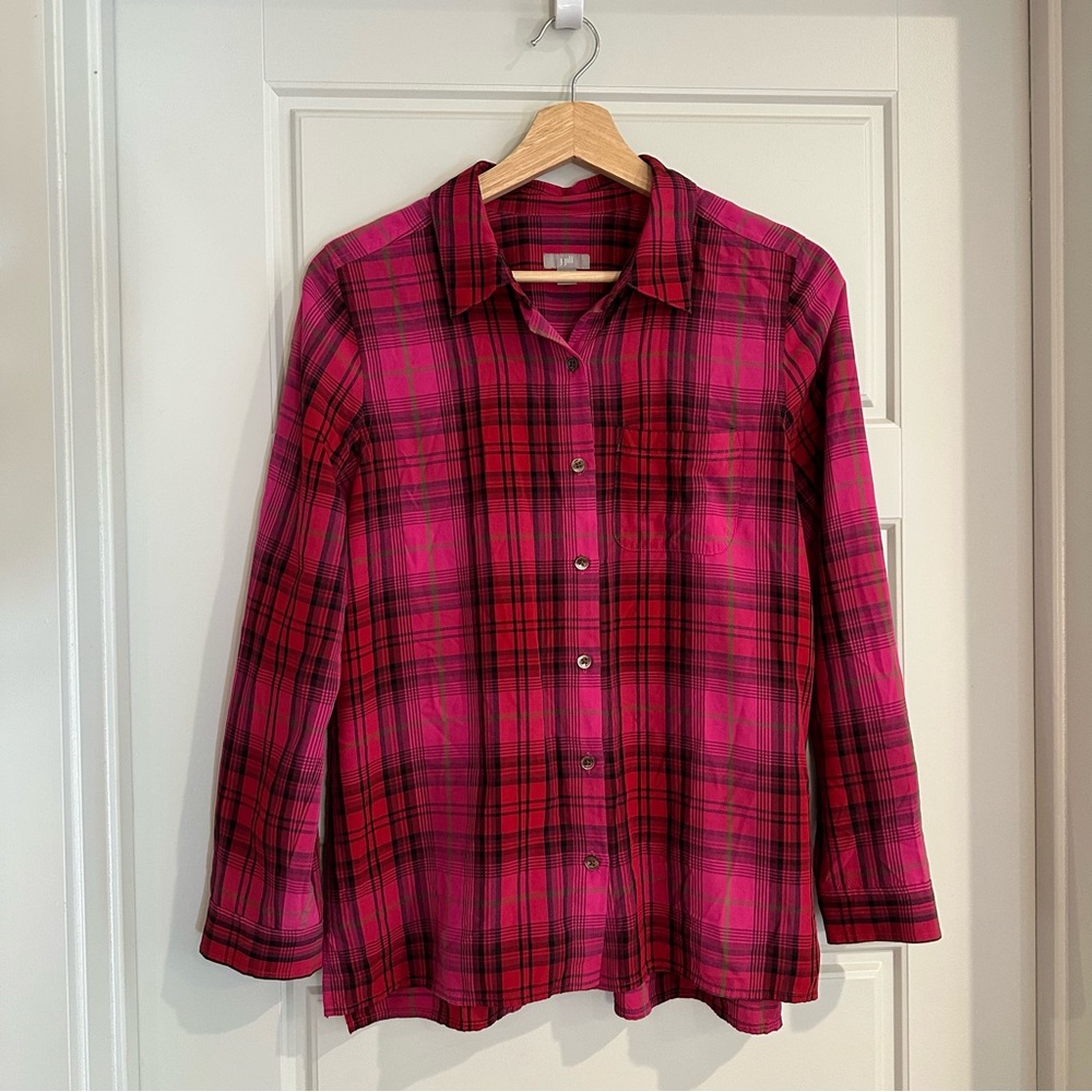 J. Jill Pink Plaid Flannel Button Down Size Small Petite